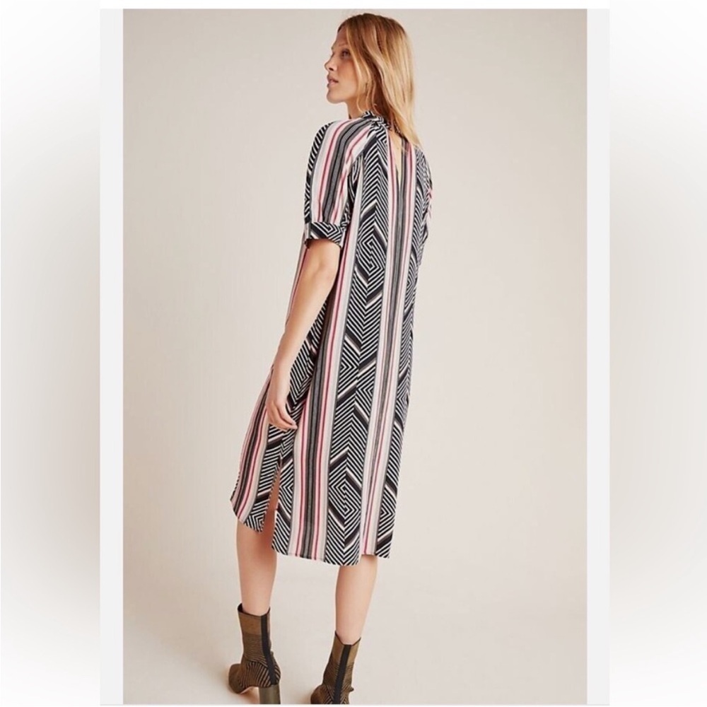 Anthropologie McKenzie Mock Neck Tunic Dress Petite Geometric Boho Short Sleeve - Picture 3 of 14